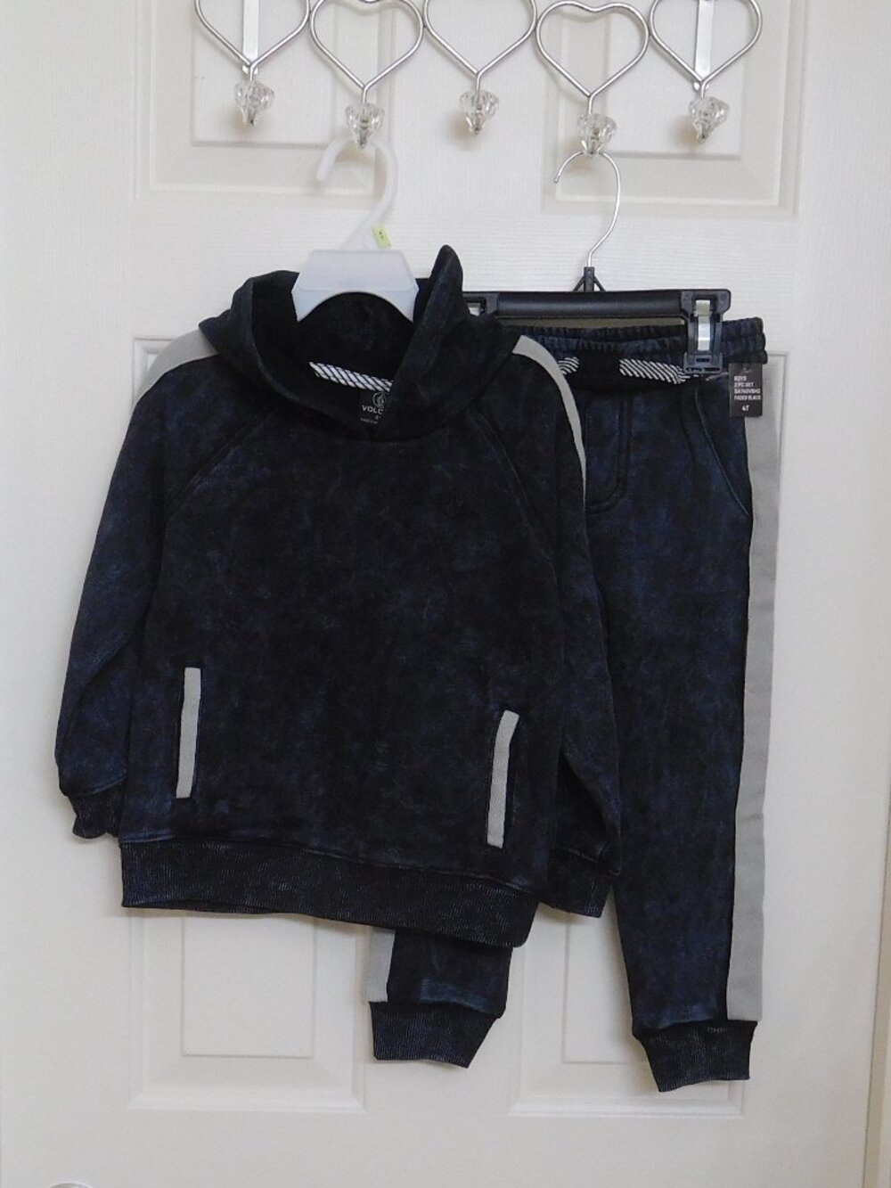 2pc Volcom Distressed Black Gray Hooded Sweatshirt & Joggers Set sz 4t